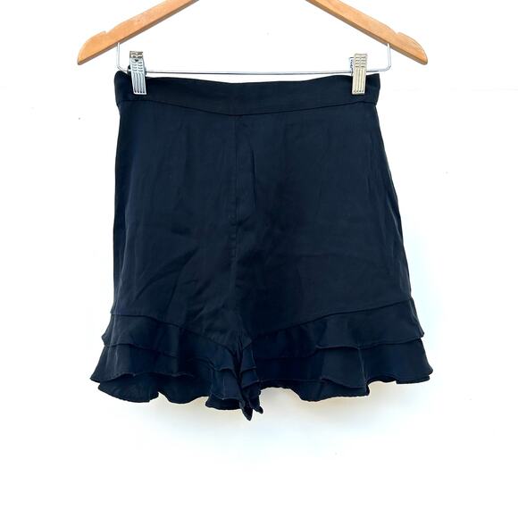 Zimmermann High Waisted Ruffle Float Black Mini Shorts Satin Silk Small 4 - Picture 2 of 7